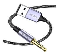 MOSWAG usb Adaptador de Audio Jack 3,5mm a Cable Aux Estéreo 2m, Convertidor USB a Auxiliar para PC y Computadoras Portátiles, Windows (No Admite Carga)