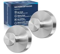 MOTAIPEAK Ganchos con ventosa para ducha, ganchos de succión extraíbles para toalla de ducha para pared de baño, cocina, vidrio, espejo, azulejos para colgar batas, lufa, plata (paquete de 2)