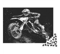 Motard de Motocross Action Style d'illustration en Noir et blanc1000 Pièces, Puzzle Impossible Pour Adultes, Cadeaux, Pour Enfants70x50cm/1000pcs