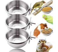 MotBach Juego de 3 Cuencos de Acero Inoxidable para alimentación de pájaros, con Abrazadera, para jaulas de Mascotas, periquitos pequeños