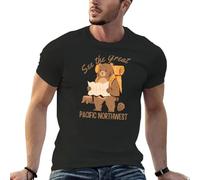 MOTdaNAQ Vintage-Style See The Great Pacific Northwest - Brown Text T-Shirt Black S