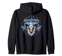 Motero Aries Power Zodiac Ram Skull Blue Fire Heavy Metal Sudadera con Capucha
