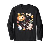 Mother Baby Nurse Fall Vibes Pumpkin Stethoscope Manga Larga