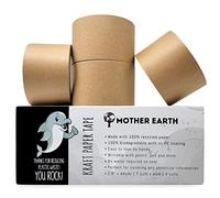 MOTHER EARTH 4 rollos de cinta adhesiva de papel kraft para empaquetar y sellar, ecológica, fácil de rasgar y escribir con embalaje de residuos cero, 7,1 cm x 44 m