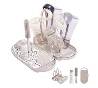 MOTHER-K Travel Baby Bottle Drying Rack Set, Including Bottle Brush and Travel Bottle, for Working Mom or Camping with Baby (Cream Mocha)