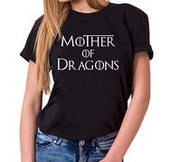 Mother of Dragons - Camiseta para Mujer de Cuello Redondo Targaryen Thrones Game of Stark Lannister Baratheon Daenerys Khaleesi TV BLU-Ray DVD, Farbe2:Negro, Größe2:Large