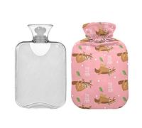 Mother Sloth on Pink - Botella de agua caliente con cubierta suave, bolsa de agua caliente de 2 litros para compresas frías y calientes, calentador de cama