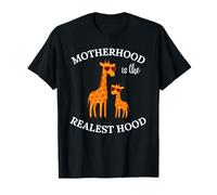 Motherhood Realest Hood Cute Mama & Baby Giraffe Día de la Madre Camiseta
