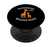 Motherhood Realest Hood Cute Mama & Baby Giraffe Día de la Madre PopSockets PopGrip Adhesivo