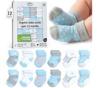Mother's Choice Calcetines para bebé de 0 a 6 meses, 12 pares, calcetines de algodón orgánico, unisex, suaves e hipoalergénicos para recién nacidos, blanco, 0-6 meses