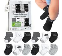 Mother's Choice Calcetines para bebé de 0 a 6 meses, 12 pares, calcetines de algodón orgánico, unisex, suaves e hipoalergénicos para recién nacidos, Negro, blanco, gris, 12 pares, 0-6 meses