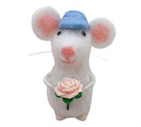 Mother's Day Needle Felted Mouse,Charming Handmade Felt Mice Figurines,Cute Felt Mice Figurines Holding Flower,for Mother's Day Home Table Tiered Tray Shelf Mantel Car Décor