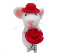 Mother's Day Needle Felted Mouse,Charming Handmade Felt Mice Figurines,Cute Felt Mice Figurines Holding Flower,for Mother's Day Home Table Tiered Tray Shelf Mantel Car Décor