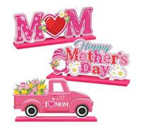 Mother's Day Table Decor, 3 Pieces Holiday Decorations, 3.5X7.8X8 inches Letter Decorative Home Ornaments with Flower, Ideal for Desk Grandma, Floating Shelf, Fireplace
