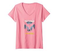 Mothman es mi hogareño: Misterio del Bosque Amante críptido Camiseta Cuello V, Mujer, Rosado, XL