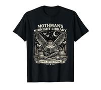 Mothman's Midnight Library Cryptid Night Reader Fantasía Camiseta gráfica económica, Hombre, Negro, XL