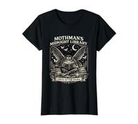 Mothman's Midnight Library Cryptid Night Reader Fantasía Camiseta gráfica económica, Mujer, Negro, S