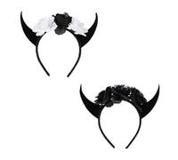 MOTHNUR 2 Piezas Diadema de Cuernos y Calavera para Disfraz de Halloween Unidades con Flores Realistas Accesorios para Cosplay y Fiesta Temática