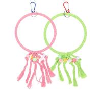 MOTHNUR 2 Piezas Percas de Cuerda para Pájaros Columpio Suspendido Resistente para Loro y Periquito Juguete Masticable Duradero de Algodón Anillos de Escalada Color Rosa y Verde para