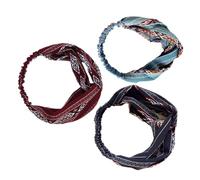 MOTHNUR 3 piezas Diademas Anchas Elásticas Bohemias Bandas de Cabello Étnicas Cruzadas Suaves y Ligeras para Deporte Fiesta y Uso Diario Colores Azul Azul Marino y Rojo Oscuro
