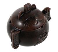 MOTHNUR Cenicero Redondo de Cerámica con Tapa a Prueba de Viento, Diseño Maneki Neko Marrón Pequeño, Portátil para Fumar en Hogar, Oficina, Jardín y Terraza, Cenicero Decorativo Feng Shui