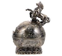 MOTHNUR Cenicero Vintage de Exterior Portátil con Tapa a Prueba de Viento Diseño de Bronce Antiguo en Forma de Caballo Cenicero Pequeño Elegante para Coche Patio y Escritorio