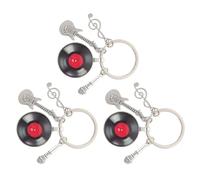 MOTHNUR Llavero Musical Metálico 3 Piezas con Discos de Vinilo, Guitarra Acústica y Micrófono, Colgante Decorativo para Mochila y Bolso, Accesorio Portátil para Amantes Música