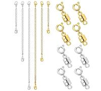 MOTIBACK 14 extensores de collar de oro plateado, extensor de cadena de collar de 2/4/6 pulgadas con cierre de langosta, extensores de cierre magnético para collares, pulseras, tobilleras, fabricación