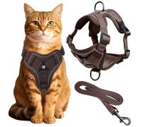 MOTIBACK Arnés para gatos con correa, a prueba de fugas, ajustable, estilo oeste, arnés suave para gatos en color café para gatitos y gatos (L)