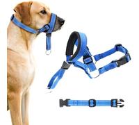 MOTIBACK Collar de cabeza de perro de doble uso antitirones y antimordeduras con correa de seguridad, acolchado ajustable para perros pequeños a extragrandes, arnés de entrenamiento para caminar y