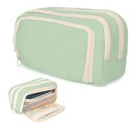 MOTIBACK Estuche para lápices - Estuche grande con 3 compartimentos para la escuela y la oficina, elegante estuche para niñas con parches decorativos, estuche escolar de gran capacidad de alta calidad
