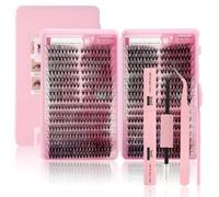 MOTIBACK Juego completo de 608 pestañas, 30D 40D DIY extensión de pestañas 10-16 mm con adhesivo de doble extremo, cepillo de pestañas y pinzas, para principiantes, reutilizable