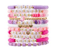 MOTIBACK Juego de 11 pulseras de perlas, pulseras elásticas de colores con letras doradas, elegantes joyas boho para mujeres y niñas, Eine Grösse, Acrílico, Sin piedras preciosas