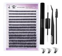 MOTIBACK Juego de 280 extensiones de pestañas 30D, 8-16 mm de longitud mezclada con adhesivo de doble extremo y pinzas, resistente al agua, dura más de 72 horas, reutilizable (herramientas negras)