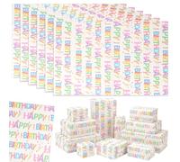 MOTIBACK Juego de 6 papeles de regalo Happy Birthday, 50 x 70 cm, coloridos dibujos animados, diseño de letras para niños y adultos, papel grueso para fiestas de cumpleaños
