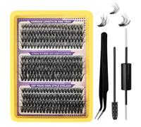 MOTIBACK Juego de extensiones de pestañas, 240 unidades en forma de D, 10 - 16 mm, juego de extensiones de pestañas con pegamento de doble cara, pinzas y pincel