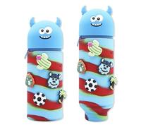 MOTIBACK Kawaii - Estuche escolar 2 en 1 de silicona suave, diseño de dibujos animados, estuche para lápices, lápices de animales, para manualidades, para niñas, adolescentes y niños, azul, Monstru