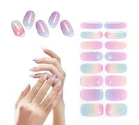 MOTIBACK Láminas de uñas de gel semicurado con purpurina rosa - Tiras autoadhesivas para manicura elegante (colorido)