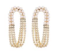 MOTIBACK Pearl Crystal Gold - Pendientes de cadena múltiple para mujer para fiestas y ocasiones formales, accesorio vintage de glamour para entusiastas del estilo con exigencia de lujo