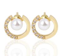 MOTIBACK Pendientes de aro dorados con perla blanca y incrustaciones de cristal, conectores resistentes, para uso diario y celebraciones, ideales para mujeres