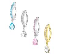MOTIBACK Piercing para ombligo de acero quirúrgico, con circonita, perla, con colgante, clicker, ombligo, 4 unidades