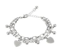 MOTIBACK Pulsera plateada de acero inoxidable con doble cadena, colgante de corazón y elementos de bola, elegante joya para mujer, para uso diario, citas, regalo de cumpleaños para niñas, mujeres, San