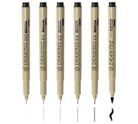 MOTIBACK Rotuladores Técnicos 16 Piezas con Punta 0.2-3mm, Tinta Negra Resistente al Agua para Dibujo Profesional, Ilustración, Caligrafía y Bocetos (0.2-0.5mm, 6)