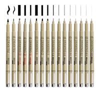 MOTIBACK Rotuladores Técnicos 16 Piezas con Punta 0.2-3mm, Tinta Negra Resistente al Agua para Dibujo Profesional, Ilustración, Caligrafía y Bocetos