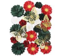 MotiMind Kit de gorra de graduación que incluye 25 flores de papel de rosas, 12 decoraciones de mariposa dorada 3D, 1 calcomanía autoadhesiva de perlas, 1 calcomanía de diamantes de imitación para