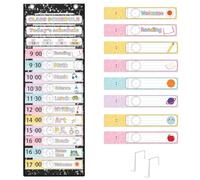 MotiMind Tabla de bolsillo de calendario diario para aula, calendario de bolsillo de 13 + 1 bolsillos, 21 tarjetas reutilizables para aula, escuela, 13 x 36 pulgadas (color macarrón, cuaderno de
