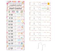 MotiMind Tabla de bolsillo de calendario diario para aula, calendario de bolsillo de 13 + 1 bolsillos, 21 tarjetas reutilizables para aula, escuela, 13 x 36 pulgadas (color pastel, floral)