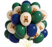 Motionchic Juego de 60 globos de látex estilo tartán a cuadros para baby shower, oso de látex, color azul oscuro, verde y beige, para baby shower, safari, fiesta de cumpleaños, decoración de boda
