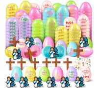 Motionchic Paquete de 50 huevos de Pascua rellenables con figuras de Jesús He Lives He is Risen, rellenos de cesta de Pascua, huevos de Pascua religiosos, huevos de Pascua de plástico para recuerdos