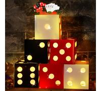 Motipuns 6 cajas de dados con luz, 11.8 x 11.8 x 11.8 pulgadas, grandes decoraciones de fiesta de casino, cajas de globos de fiesta de cumpleaños de casino para decoración de fiesta de Las Vegas